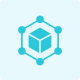 White cube surrounded by hexagon