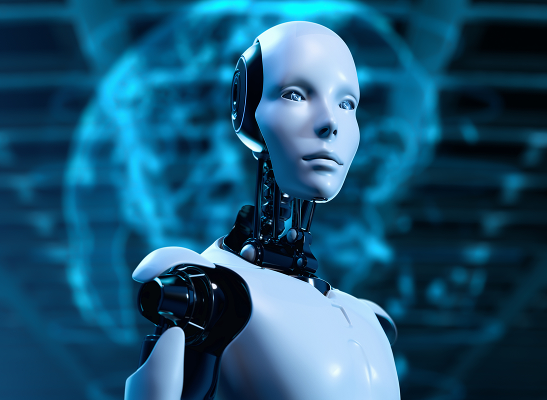 High-tech robot in digital environment